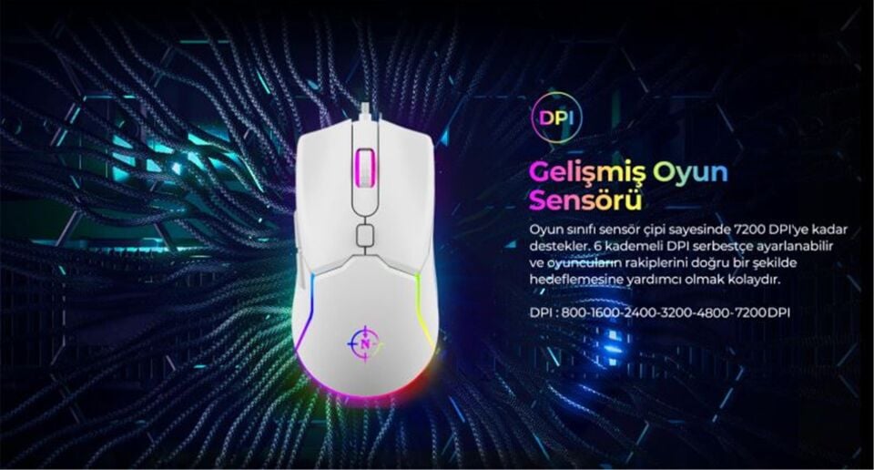 North Air White RGB Kablolu Profesyonel Oyuncu Mouse