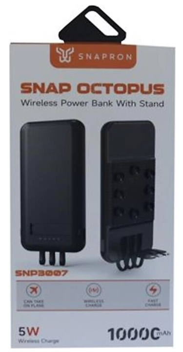 SnapMax SNP-3007 10.000 mah Siyah Vantuzlu Kablosuz ve 3in1 Kablolu Powerbank