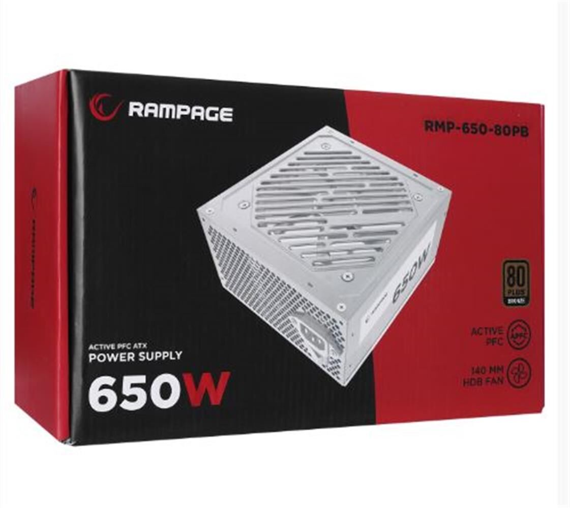 Rampage RMP-600-80P 600W 80Plus Bronze 12cm Fan Aktif PFC Beyaz Power Supply
