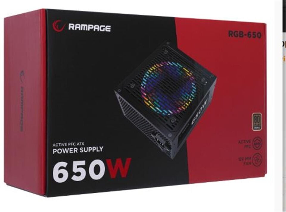 Rampage RGB-650 650W 80 Plus Bronze Aktif PFC 12cm RGB Fanlı Power Supply