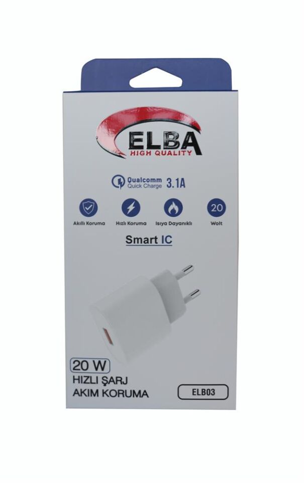Elba ELB03-20USB Beyaz 20W USb Şarj Kafa QC4.0(Akıllı Koruma-Hızlı Şarj-Isıya Dayanıklı)