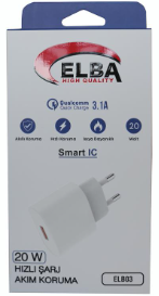 Elba ELB03-20USB Beyaz 20W USb Şarj Kafa QC4.0(Akıllı Koruma-Hızlı Şarj-Isıya Dayanıklı)