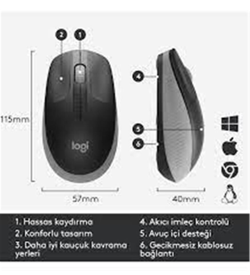 Logitech 910-005909 M191 Mavi Büyük Boy Kablosuz Mouse Optik 1000 Dpı Buton