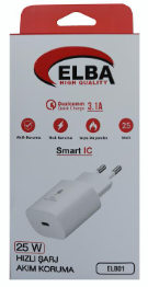 Elba ELB42 Beyaz 25W Şarj Kafa+ İphone Kablo USB-C PD3.0-QC4.0(Akım Koruma-Hızlı Şarj-)