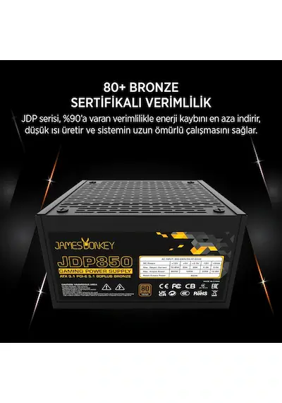 James Donkey JDP850 APFC 12cm 80+ Bronze 850W PSU Güç Kaynağı