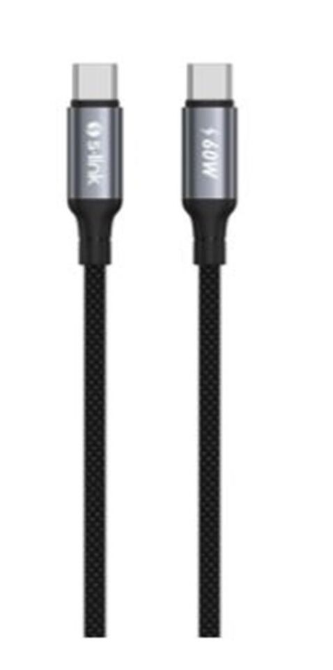 S-link Armor CC-01 60W 1.2m Type-C to Type-C PD Örgülü Metal Başlıklı Siyah Hızlı Şarj Kablosu