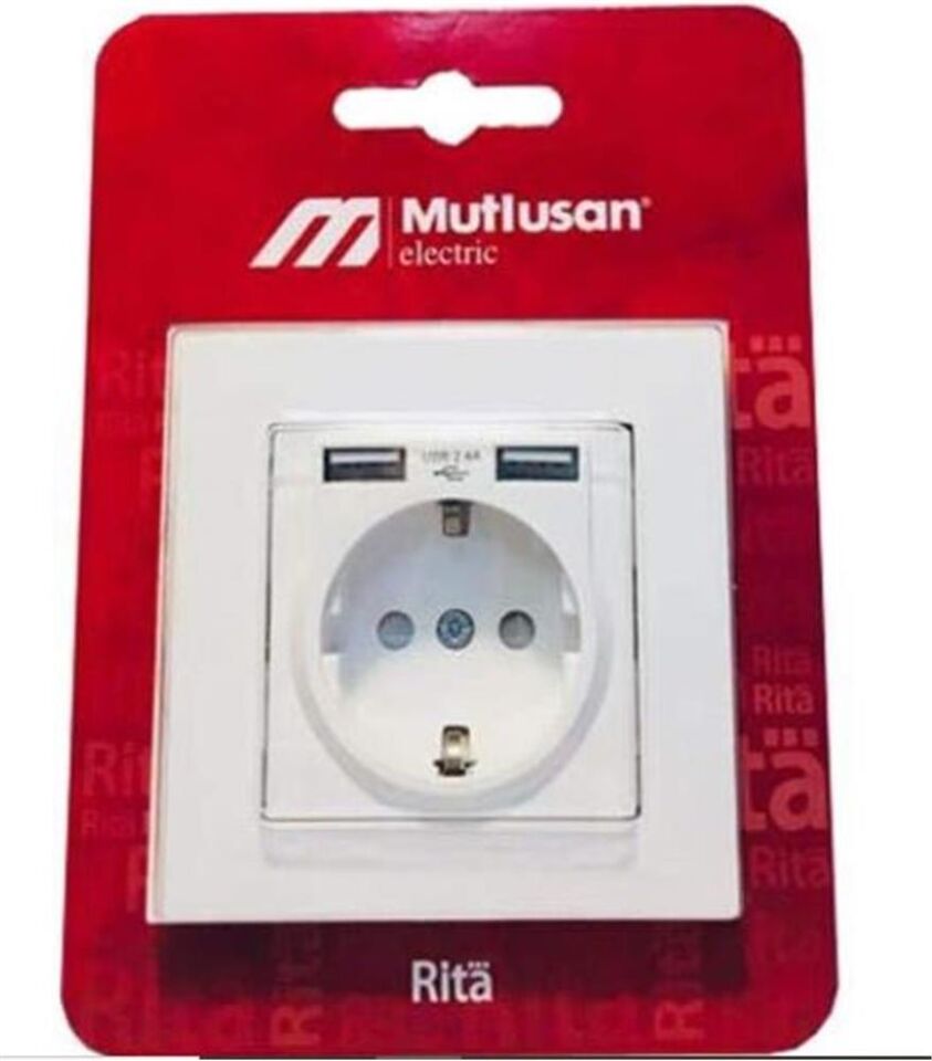 Mutlusan 2 Usb''li Topraklı Beyaz Blisterli Priz (2220 619 0201)