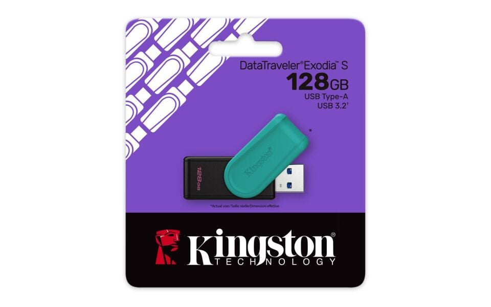 Kingston DTXS-128GB 128GB Portable USB 3.2 Gen1 DataTraveler ExodiaS (Black-Turquoise) Flash Bellek