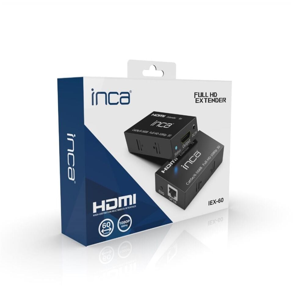 Inca IEX-60 CAT5E-CAT6 60mt FULL HD 1080P 3D HDMI Extender (bant Hızı 1.65Gbps)