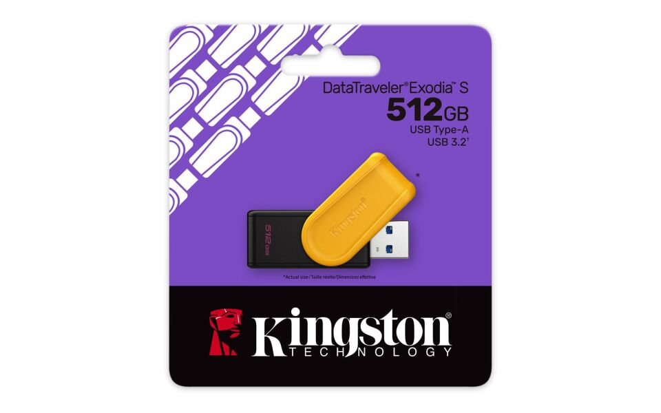 Kingston DTXS-512GB 512GB Portable USB 3.2 Gen1 DataTraveler ExodiaS (Black-Yellow) Flash Bellek