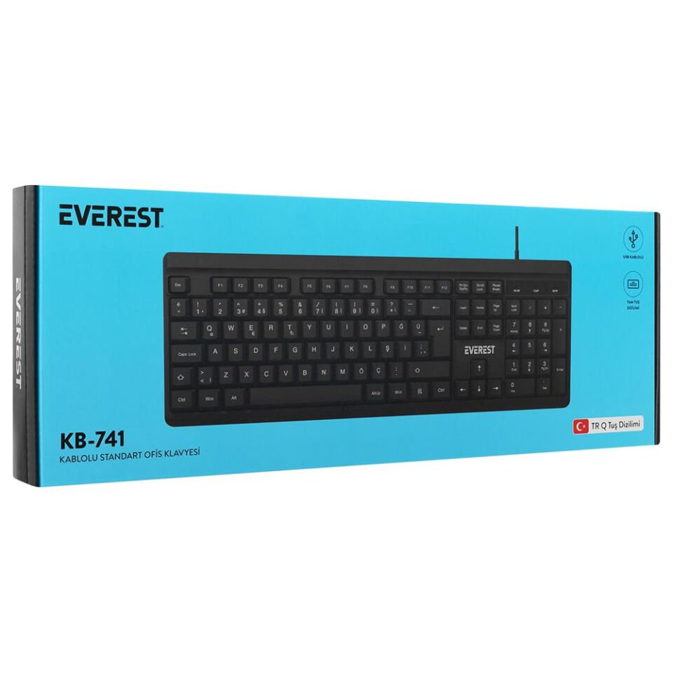 Everest KB-741Q  Siyah-Gri USB 2 Metre Bakır Kablolu Usb Q Klavye
