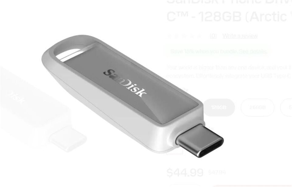 Sandisk SDIXS0N-128G-GN6NE 128GB Phone Drive with USB-C-128GB (Arctic White) Flash Bellek