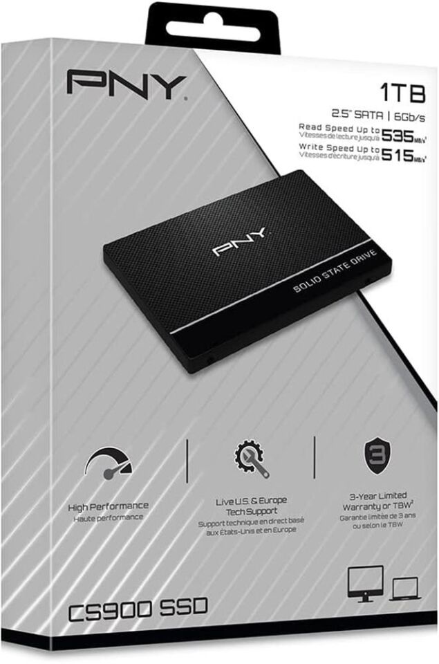 Pny 1TB CS900 3D NAND 2.5'' SATA III 535-515 MB-s (SSD7CS900-1TB-RB) Ssd Harddisk