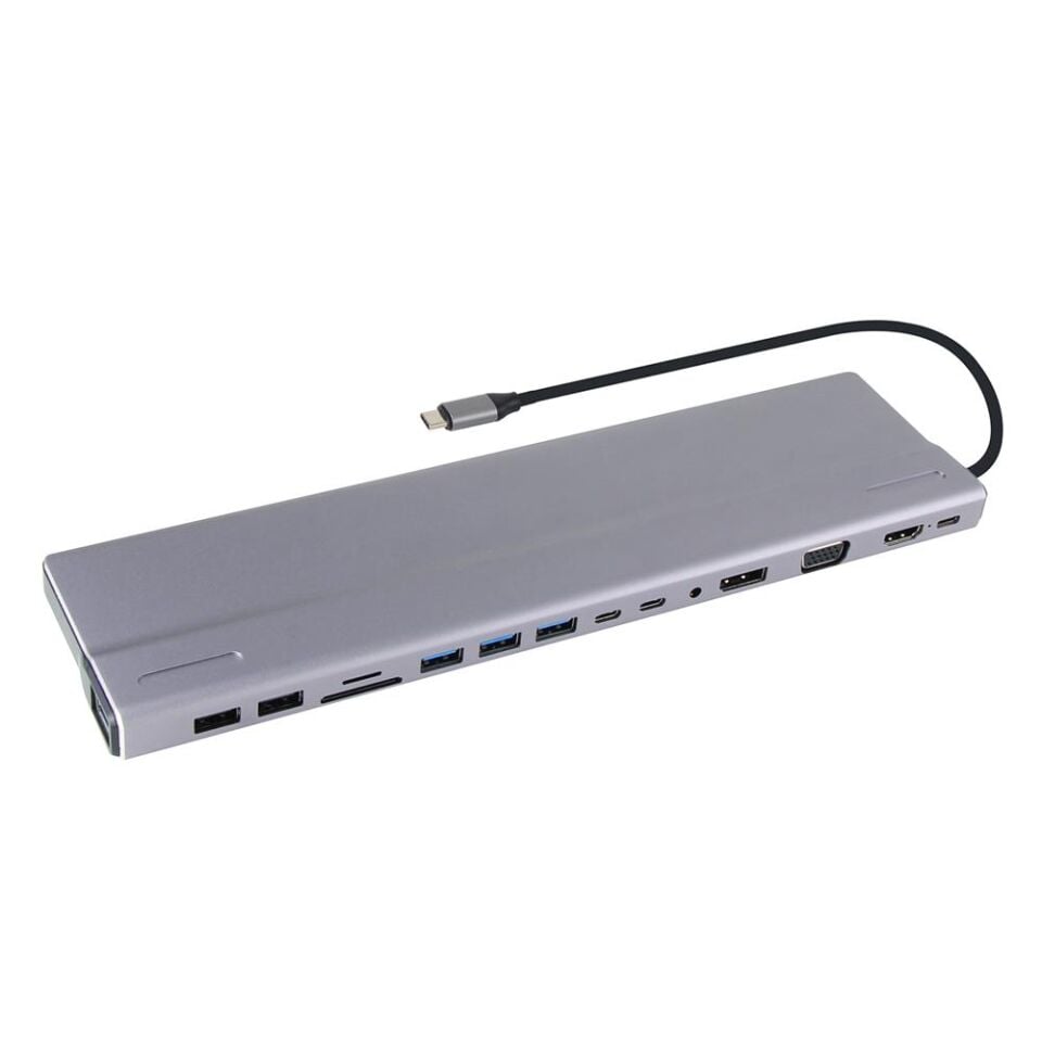 Vcom CU4703 Type-C To USB3.0-3+USB2.0-2+VGA+RJ45+SD+TF+Audio+HDMI+DP+USB-C DATA-2+USB-C Çoklayıcı