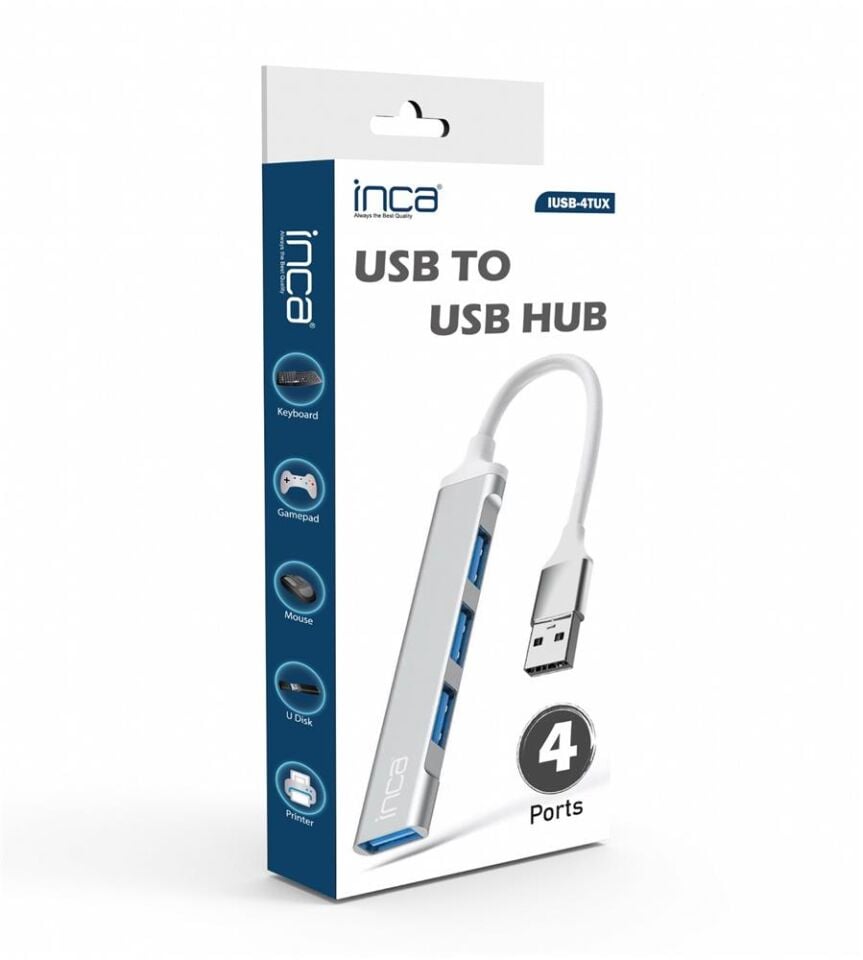 Inca IUSB-4TUX 3X2.0 3.0 USB Çıkış USB Çıkış 5 Gbps Usb Çoklayıcı Alüminyum Kasa