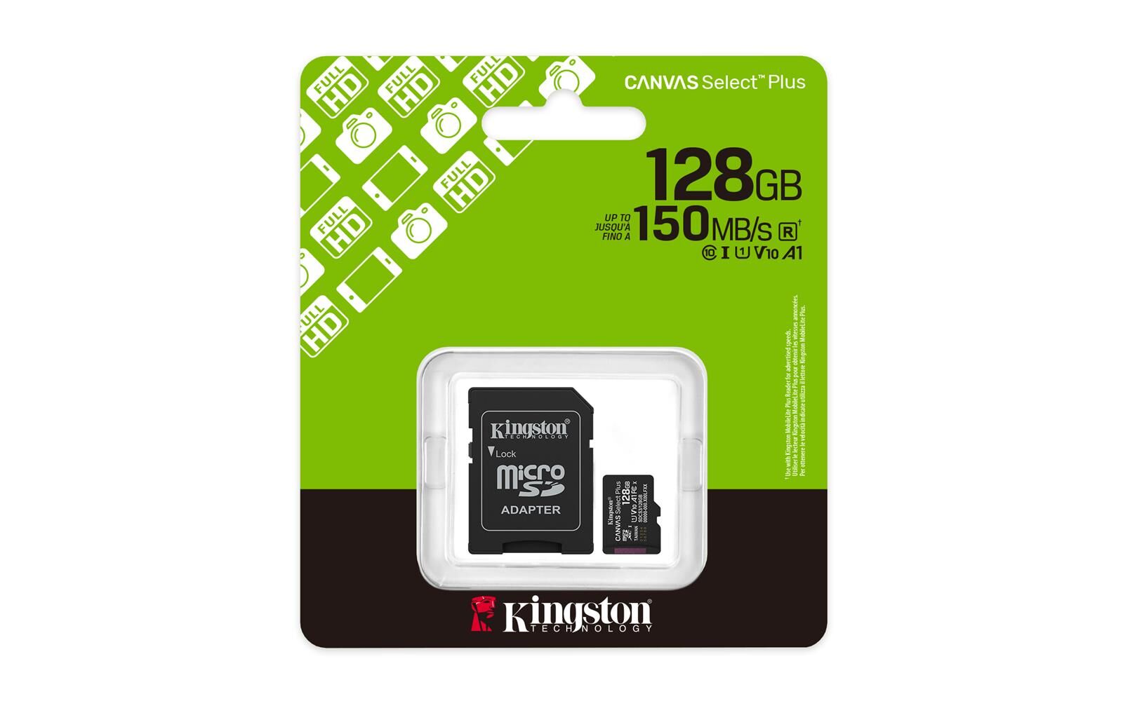 Kingston SDCS3-128GB 128GB microSDXC Canvas Select Plus Gen3 150MB-s A1 Card + Adapter Hafıza Kartı