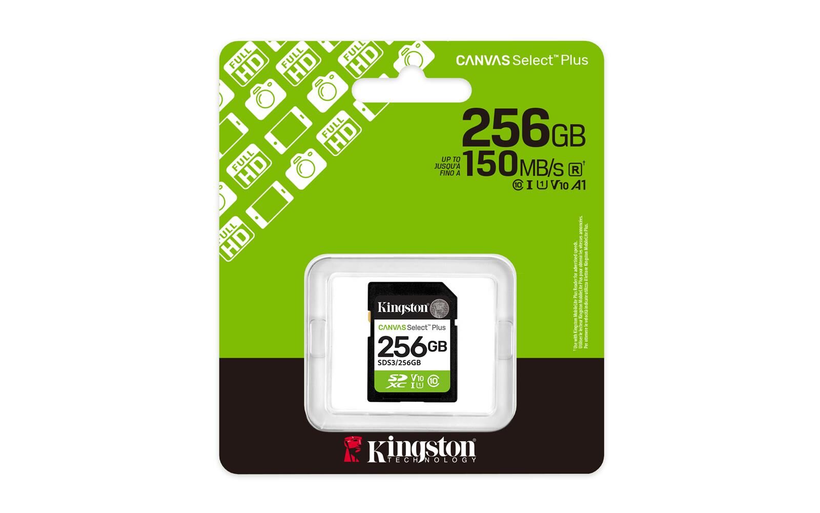 Kingston SDS3-256GB 256GB SDXC Canvas Select Plus Gen3 150MB-s C10 UHS-I U1 V10 Hafıza Kartı