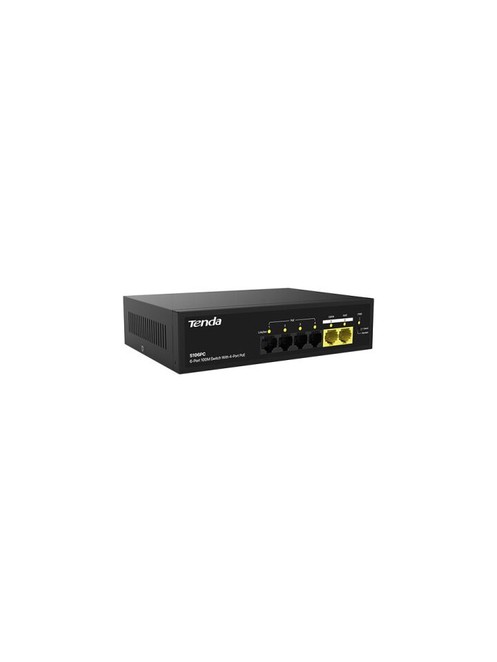 Tenda S106PC 6 Port 4 Port Poe+ 10-100 Mbps + 2 Port Uplink Switch Çelik Kasa Rack Mount