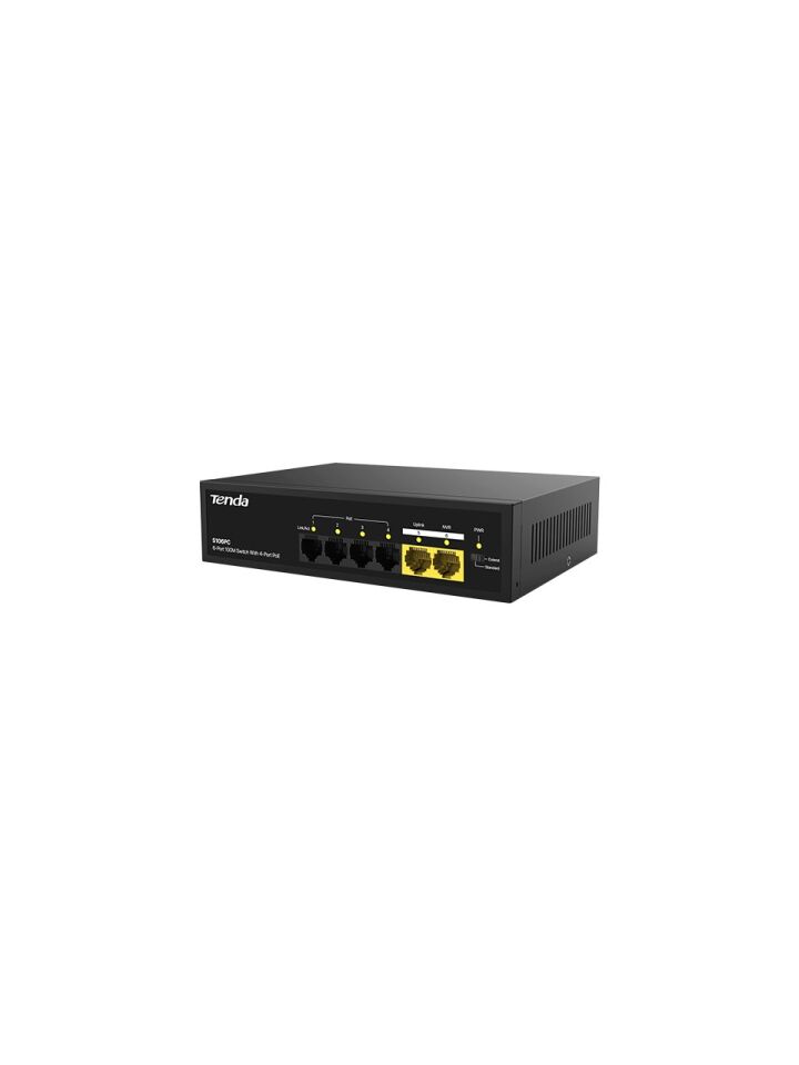 Tenda S106PC 6 Port 4 Port Poe+ 10-100 Mbps + 2 Port Uplink Switch Çelik Kasa Rack Mount