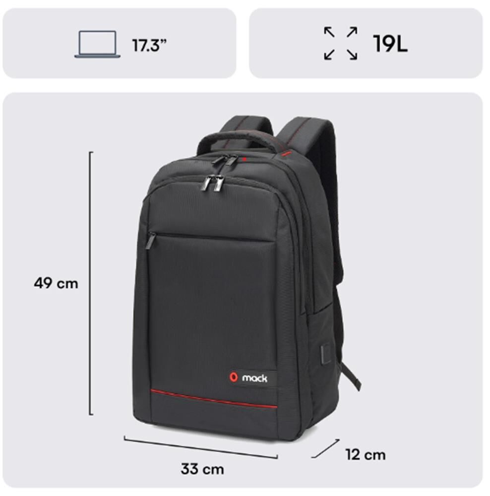 Mack MCC-007 17.3'' Office USB Girişli Notebook Sırt Çantası Siyah