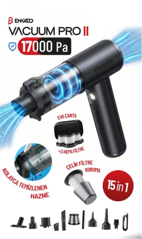 Enkado EKD-SP10 17000PA 2000ah Güçlü Vakum Ve Üflemeli Şarjlı Elektrikli Araç Süpürgesi 3ad Filtre
